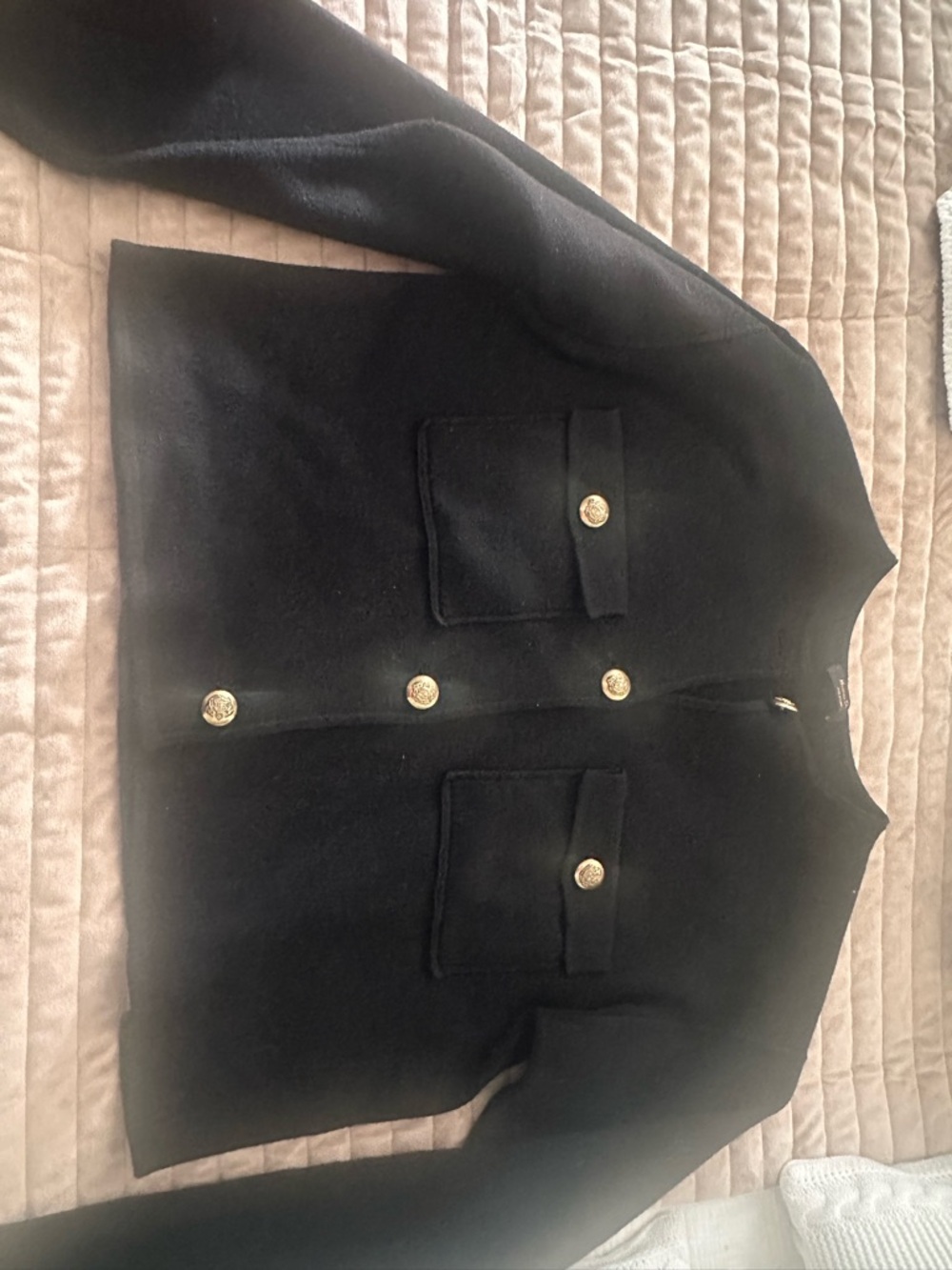 Massimo Dutti Black Knit Cardigan with Gold Button Detail